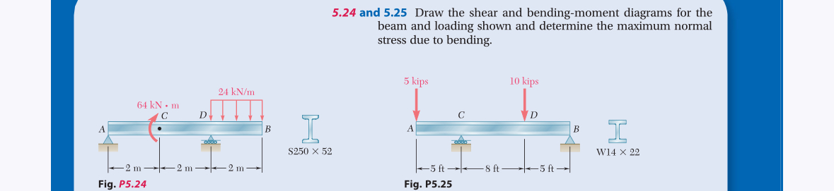 5 . 2 4 and 5 . 2 5 Draw the shear and bending -