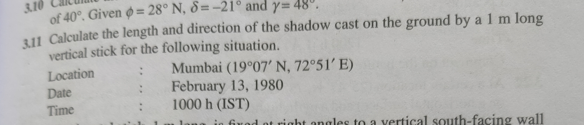 Calculate the length and direction of the shadow