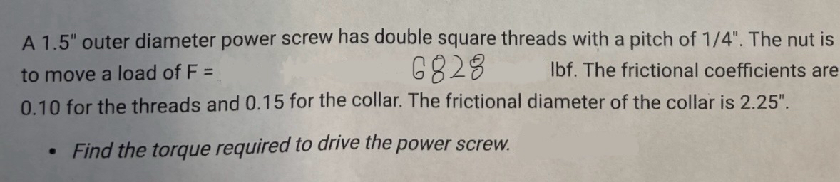 A 1 . 5 ' ' outer diameter power screw has double
