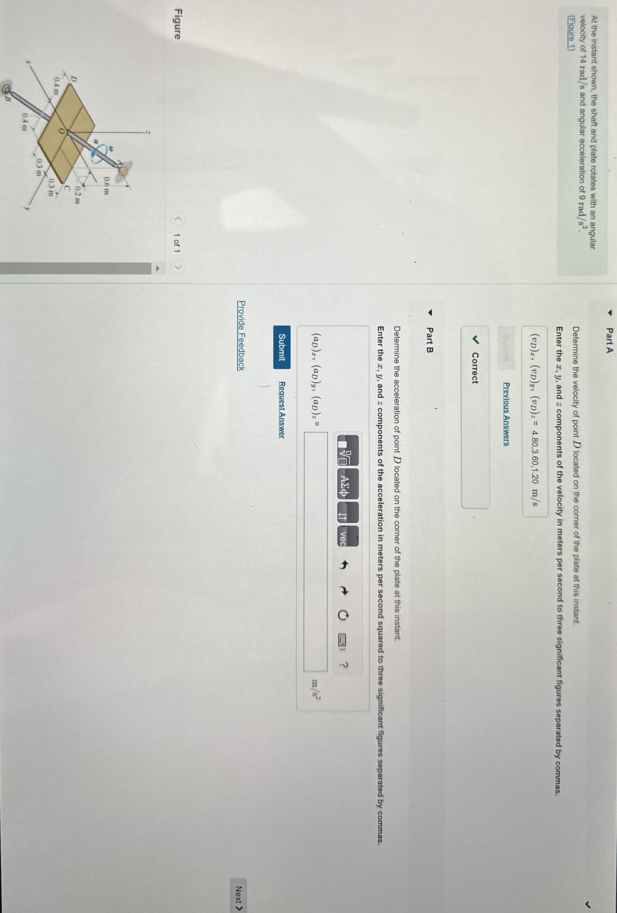 At the instant shown, the shaft and plate rotates