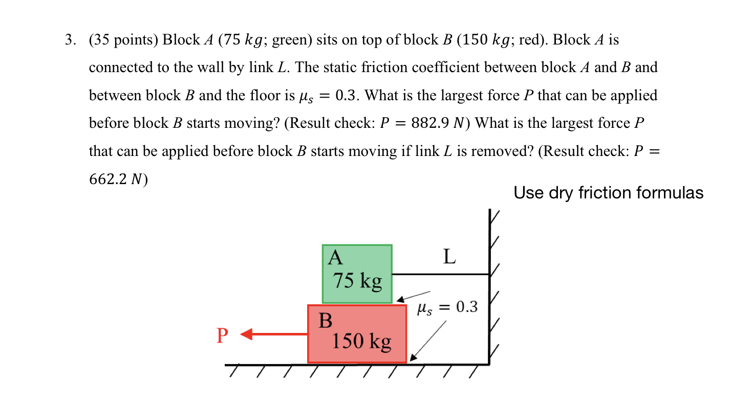 ( 3 5 points ) Block A ( 7 5 kg ; green ) sits on
