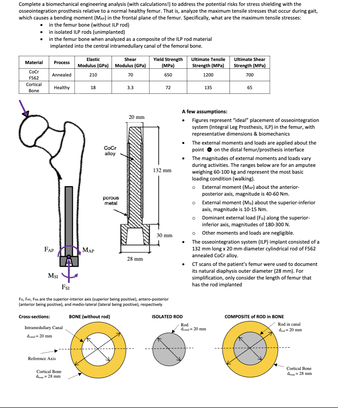 Calculate area moment of inertia of bone, rod,