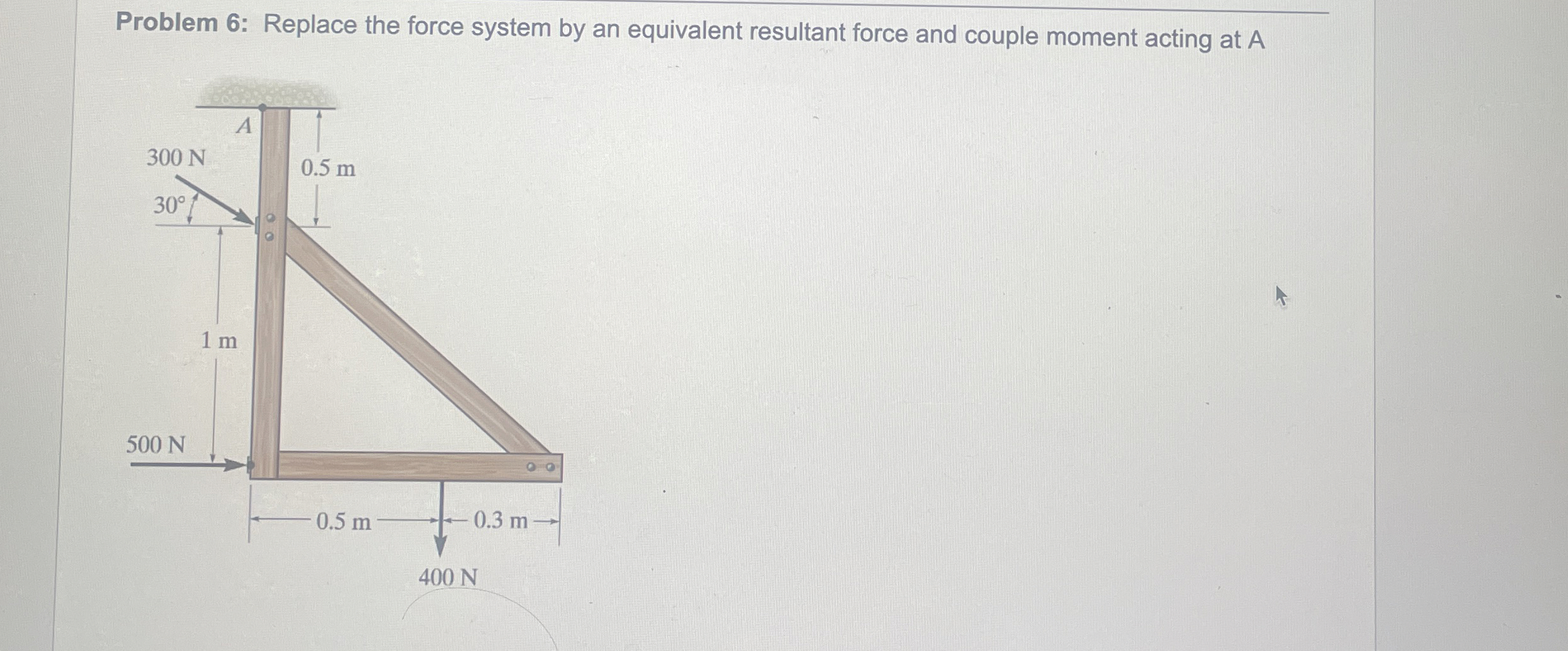 Problem 6 : Replace the force system by an
