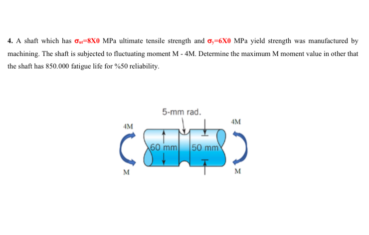 A shaft which has u t = 8 x 0 MPa ultimate