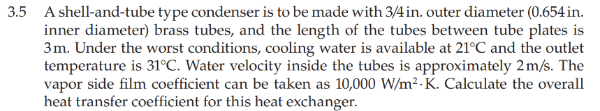 3 . 5 A shell - and - tube type condenser is to