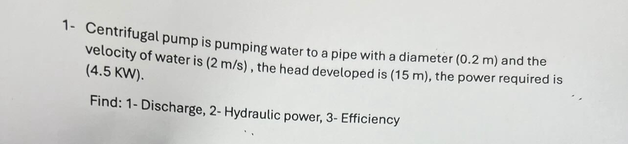 1 - Centrifugal pump is pumping water to a pipe