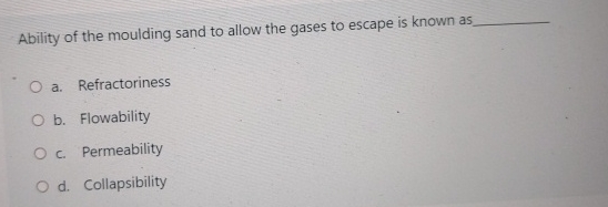 Ability of the moulding sand to allow the gases
