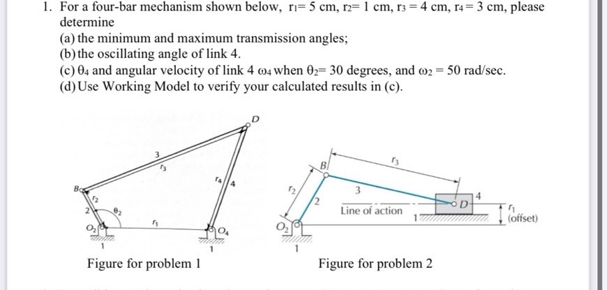 For a four - bar mechanism shown below, r 1 = 5 c