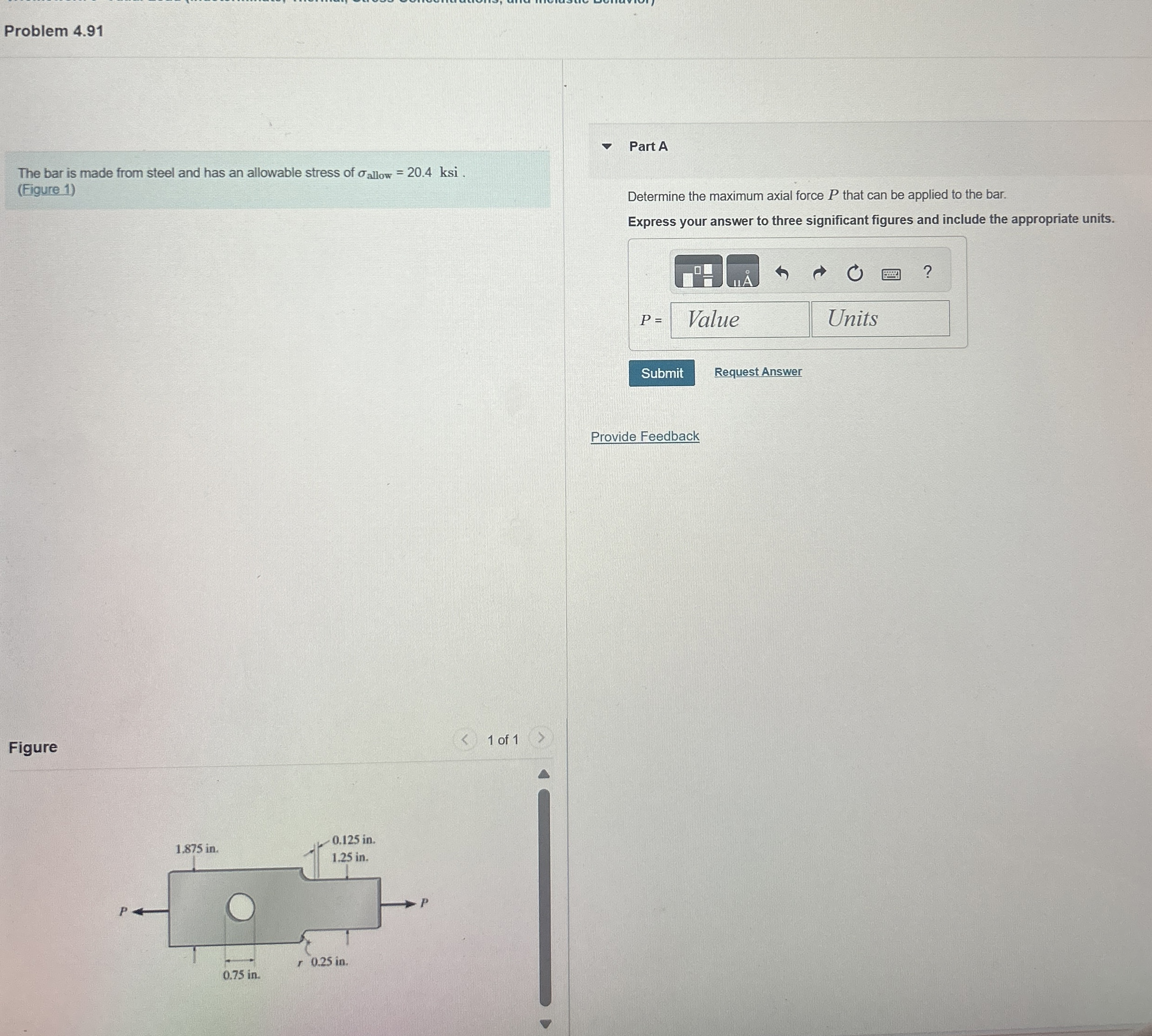 Problem 4 . 9 1 The bar is made from steel and