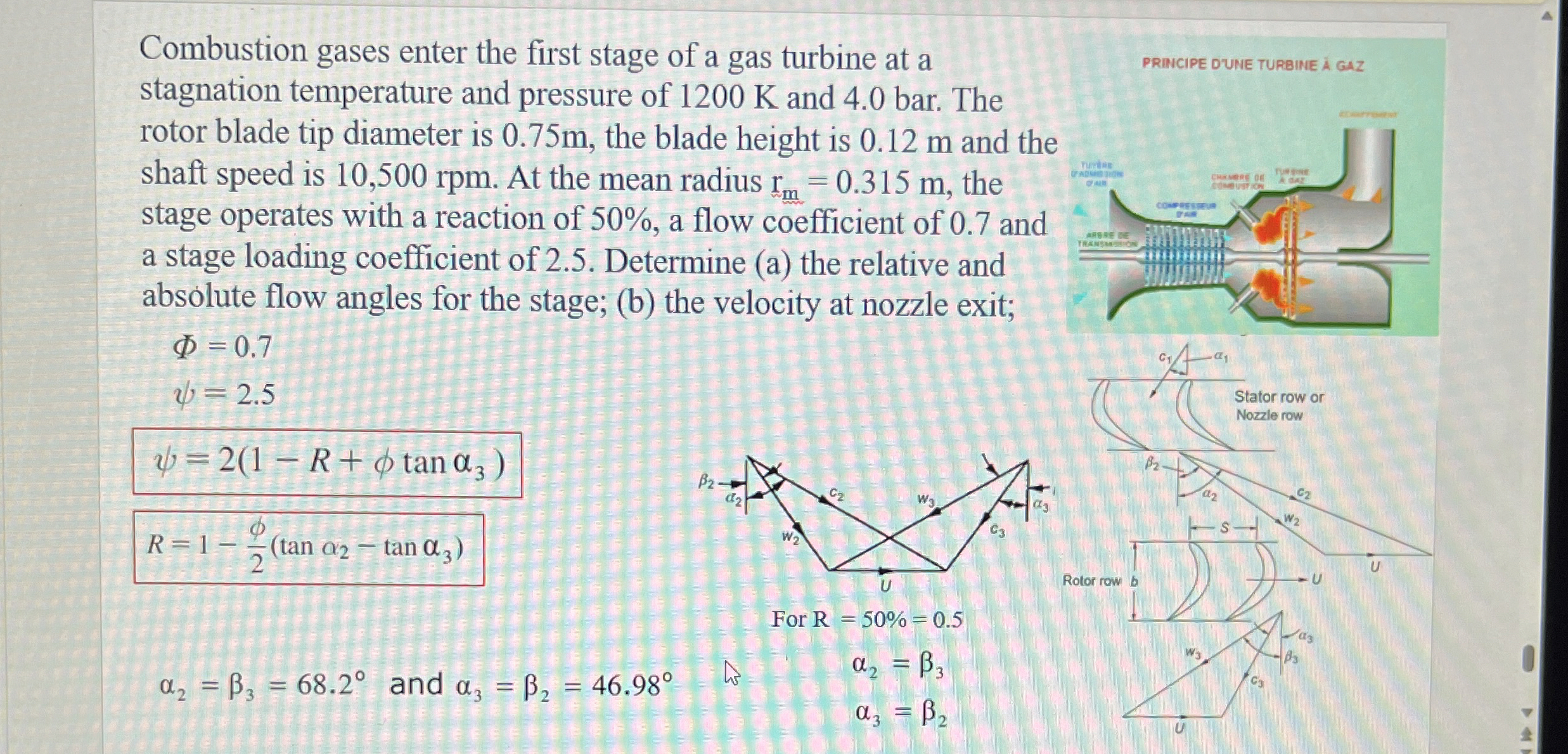 Combustion gases enter the first stage of a gas