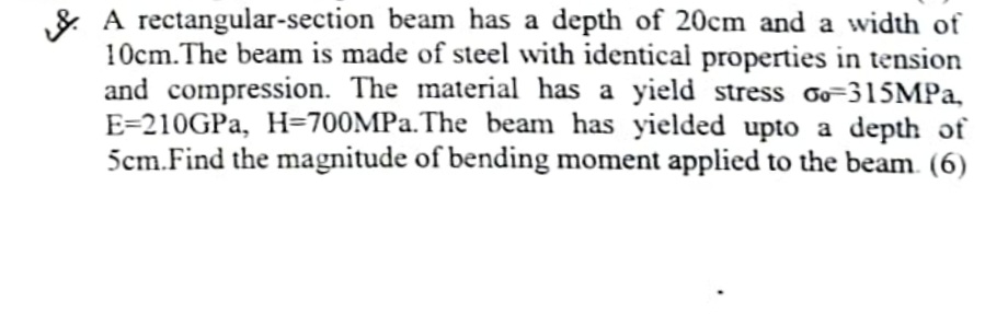 A rectangular - section beam has a depth of 2 0