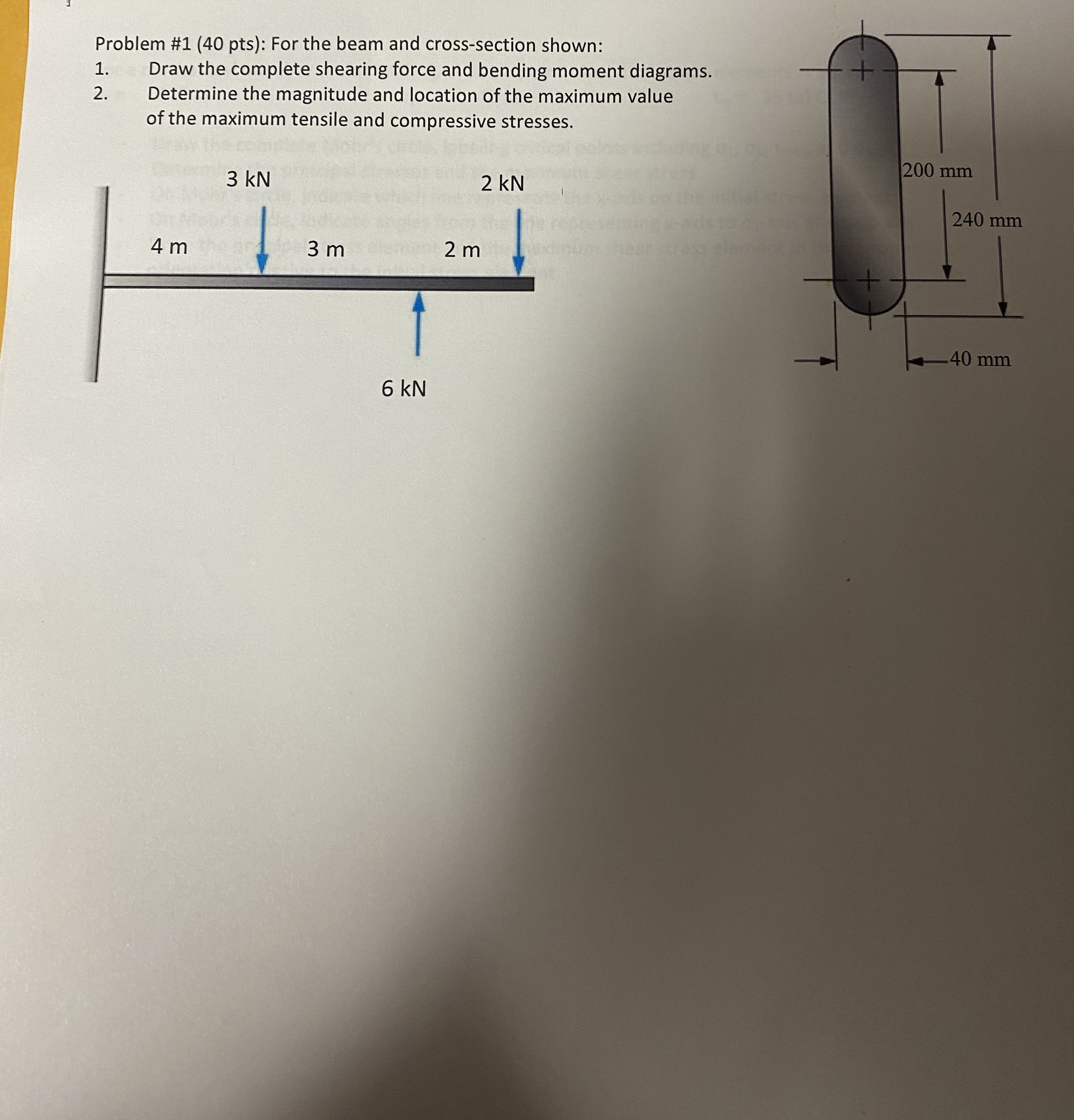 Problem # 1 ( 4 0 pts ) : For the beam and cross
