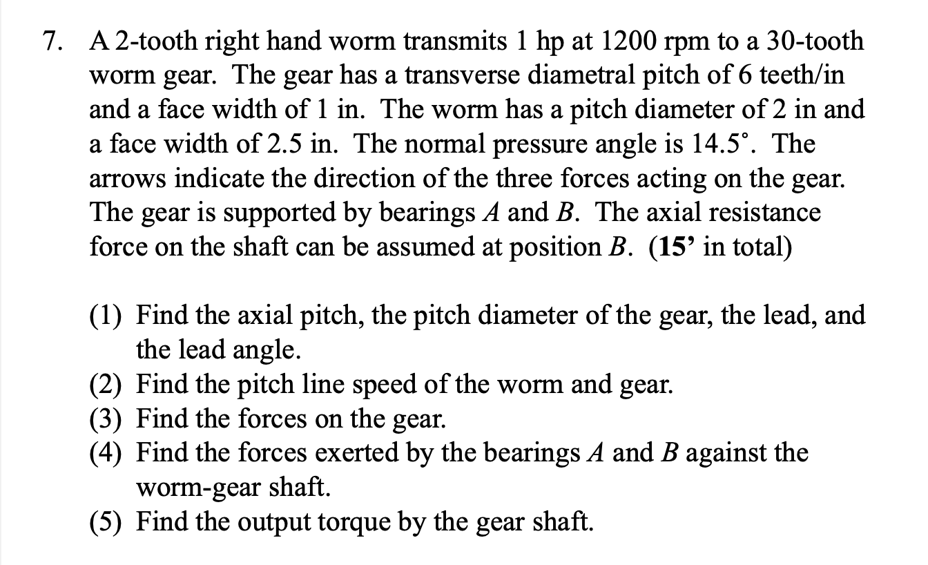 7 . A 2 - tooth right hand worm transmits 1 hp at