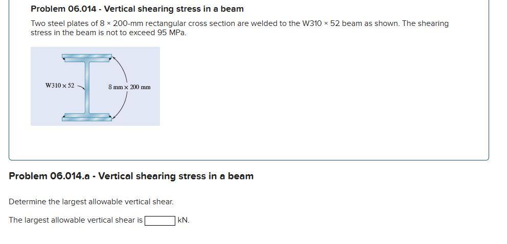 Problem 0 6 . 0 1 4 - Vertical shearing stress in