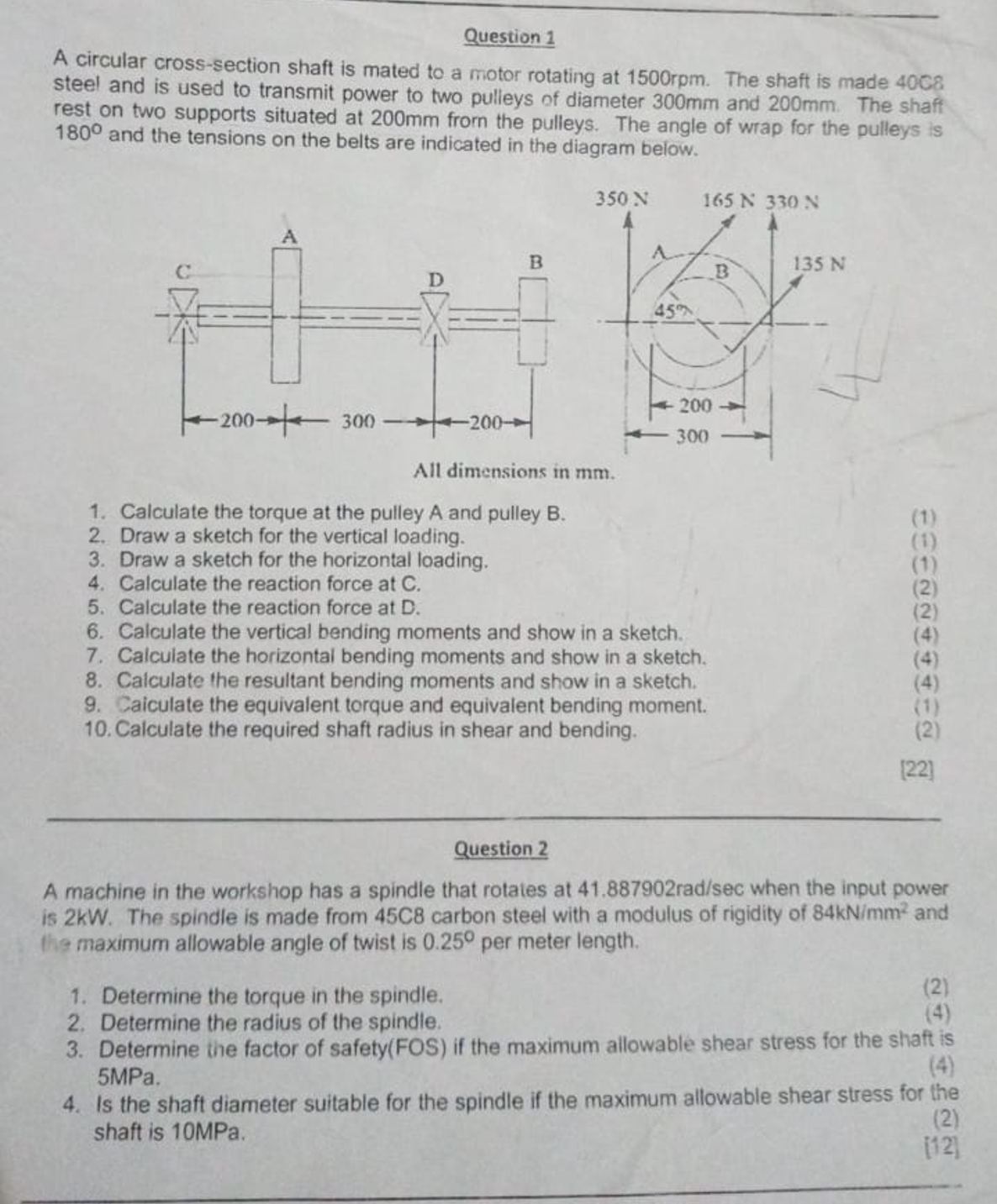 Question 1 A circular cross - section shaft is