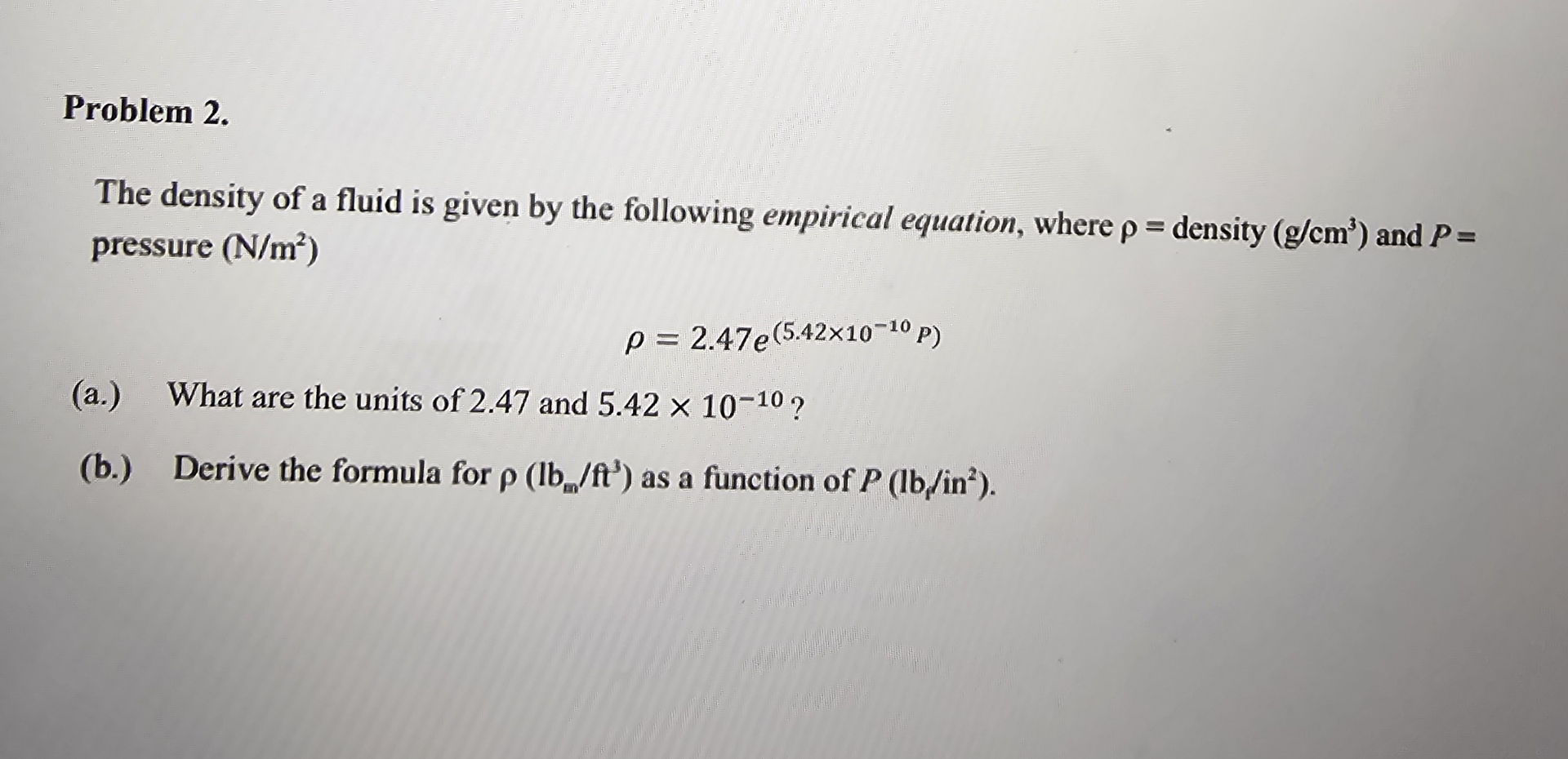 Problem 2 . The density of a fluid is given by