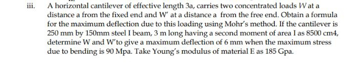 iii. A horizontal cantilever of effective length