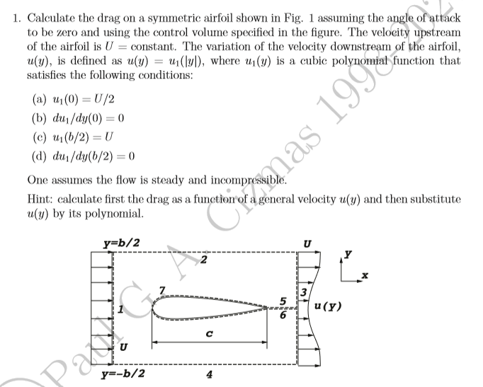 Calculate the drag on a symmetric airfoil shown