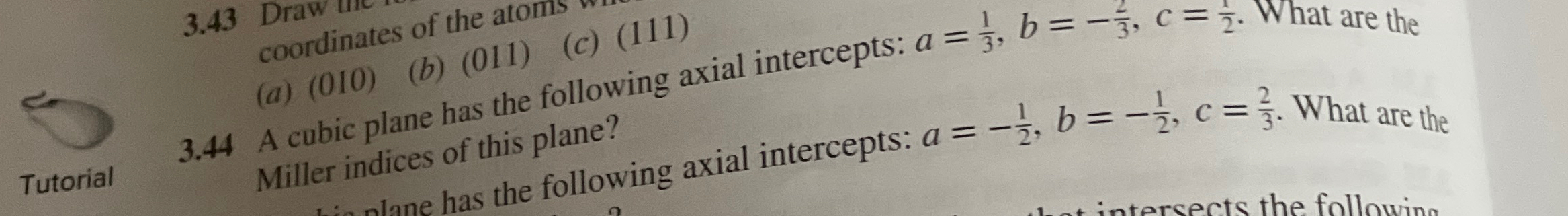 3 . 4 4 A cubic plane has the following axial
