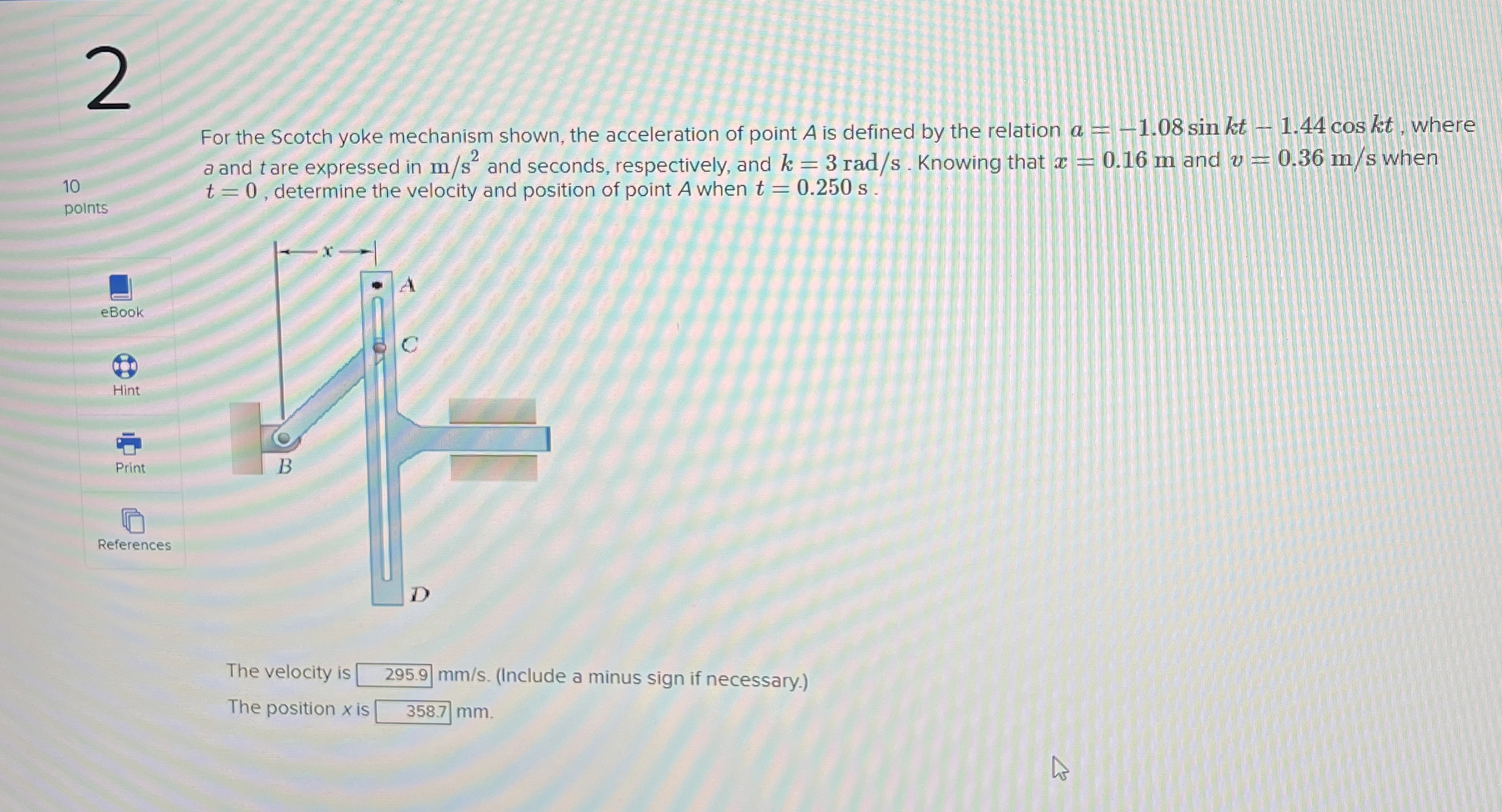 For the Scotch yoke mechanism shown, the