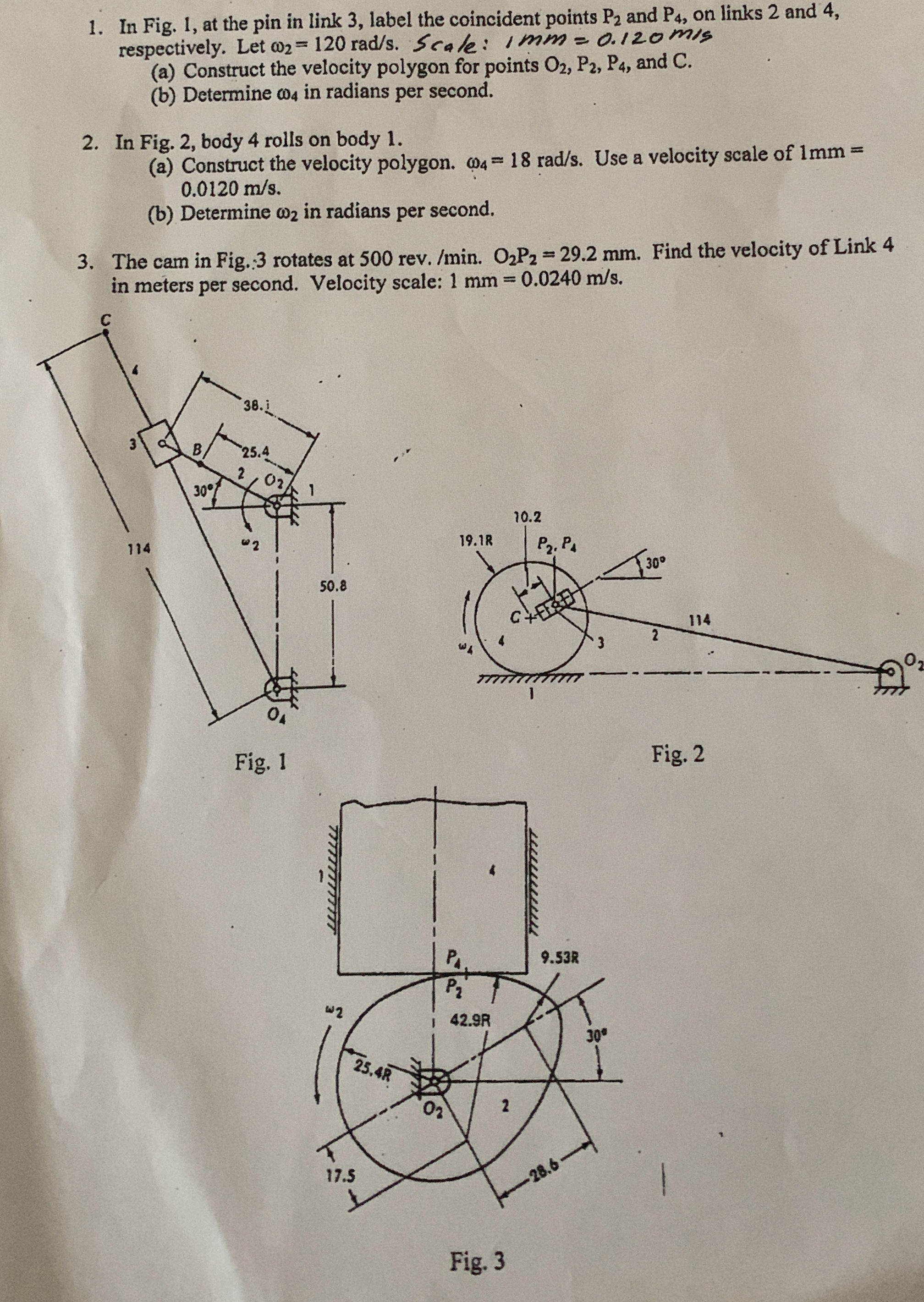 In Fig. 1 , at the pin in link 3 , label the