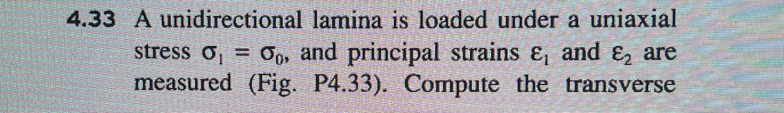 4 . 3 3 A unidirectional lamina is loaded under a
