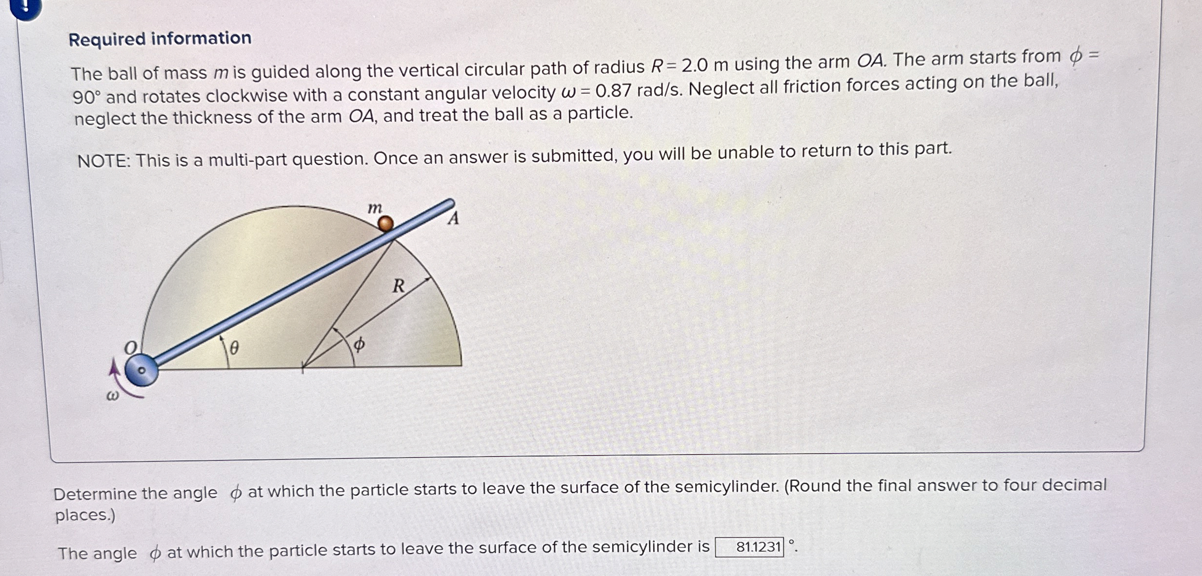 Required information The ball of mass m is guided