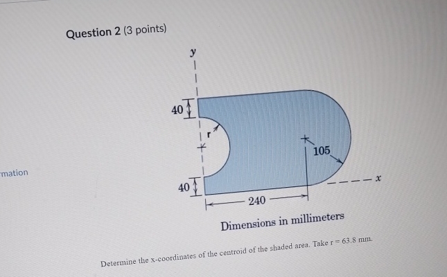 Question 2 ( 3 points ) Dimensions in millimeters