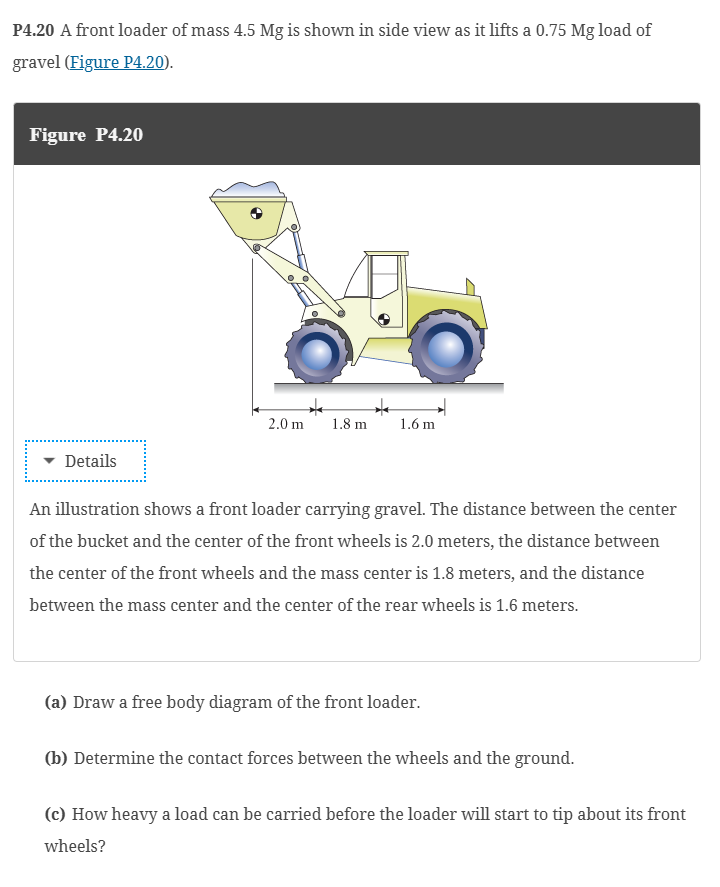 P 4 . 2 0 A front loader of mass 4 . 5 Mg is