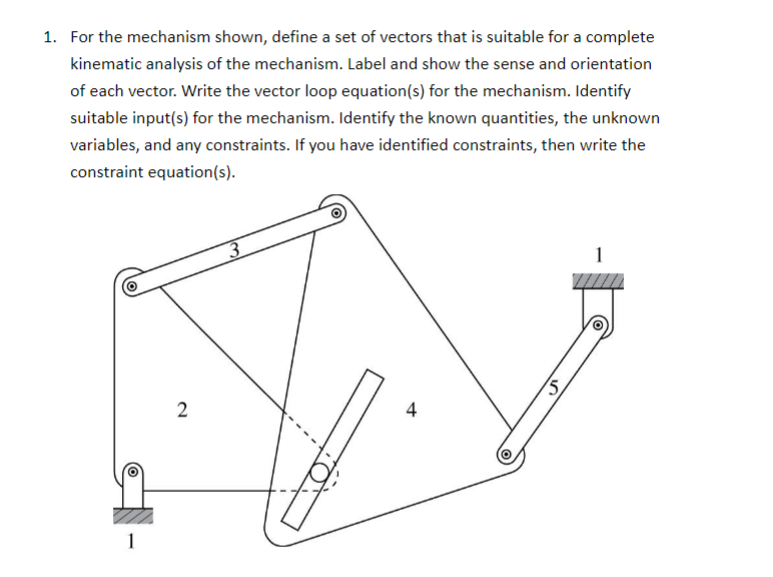 1 . For the mechanism shown, define a set of
