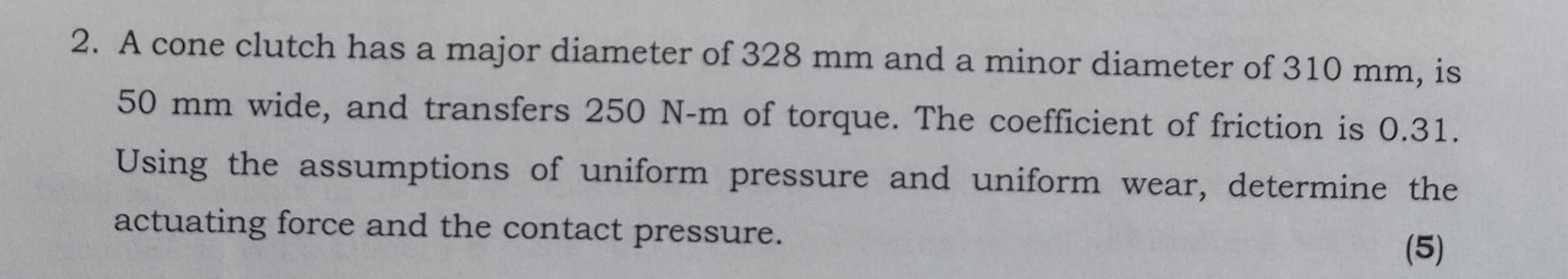 A cone clutch has a major diameter of 3 2 8 mm