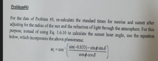 Problem# 5 For the data of Problem # 5 , re -