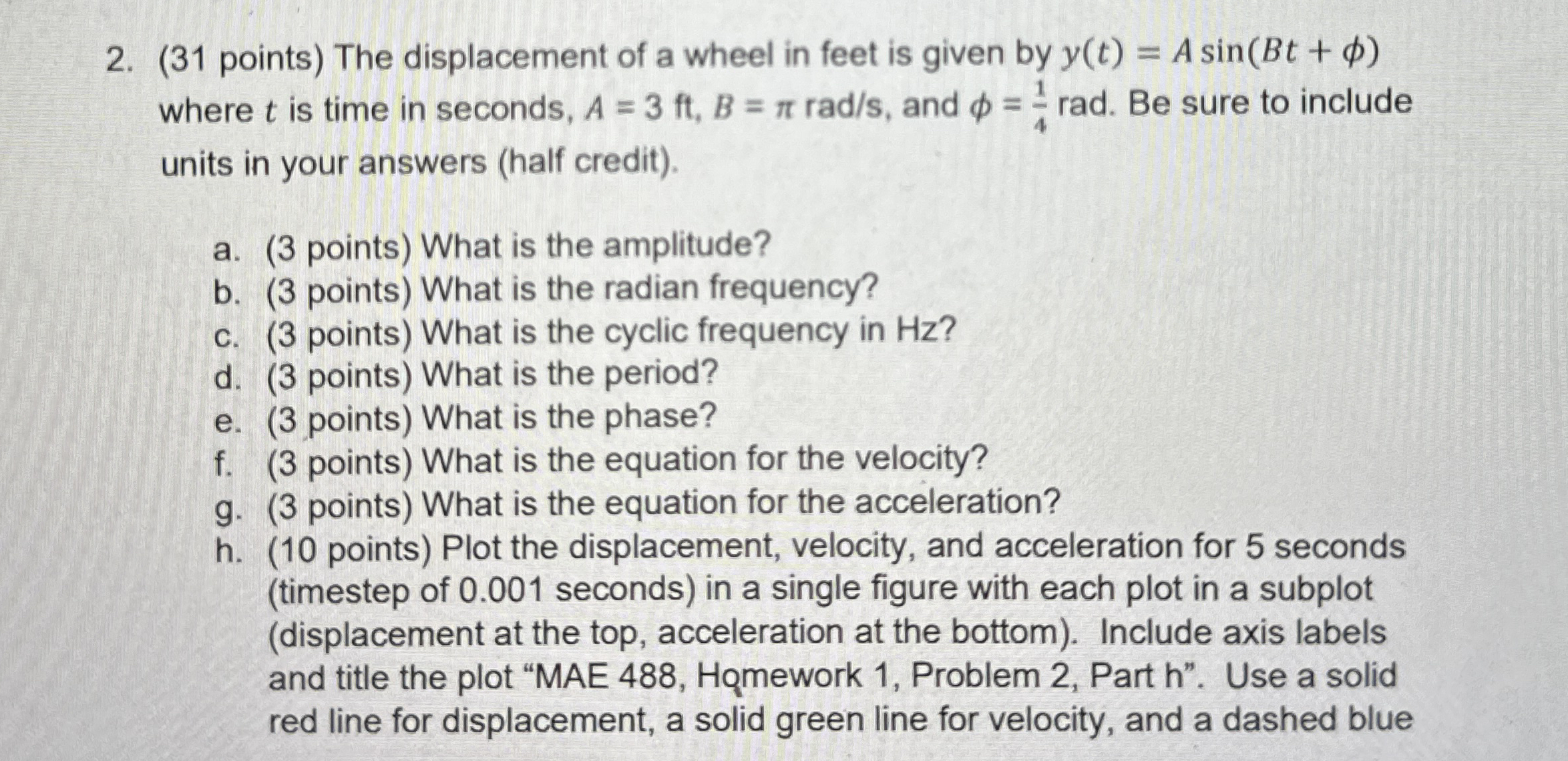 ( 3 1 points ) The displacement of a wheel in