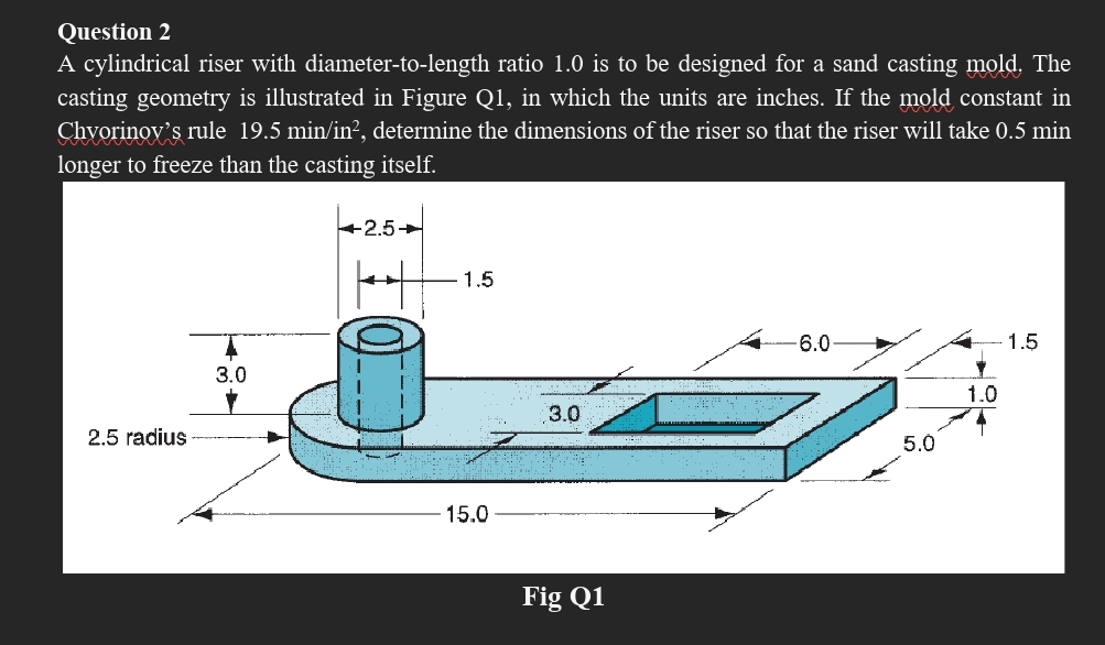 Question 2 A cylindrical riser with diameter - to