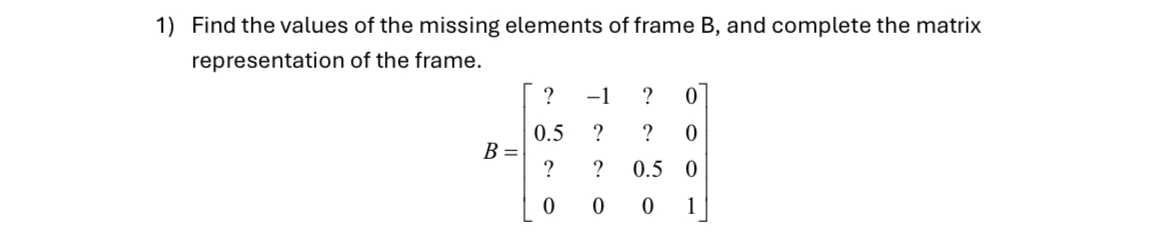 Find the values of the missing elements of frame
