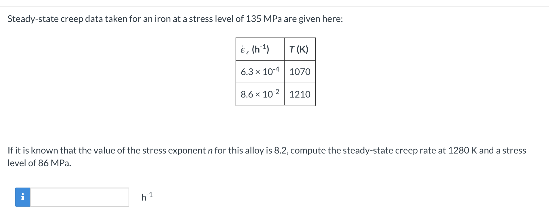 Steady - state creep data taken for an iron at a