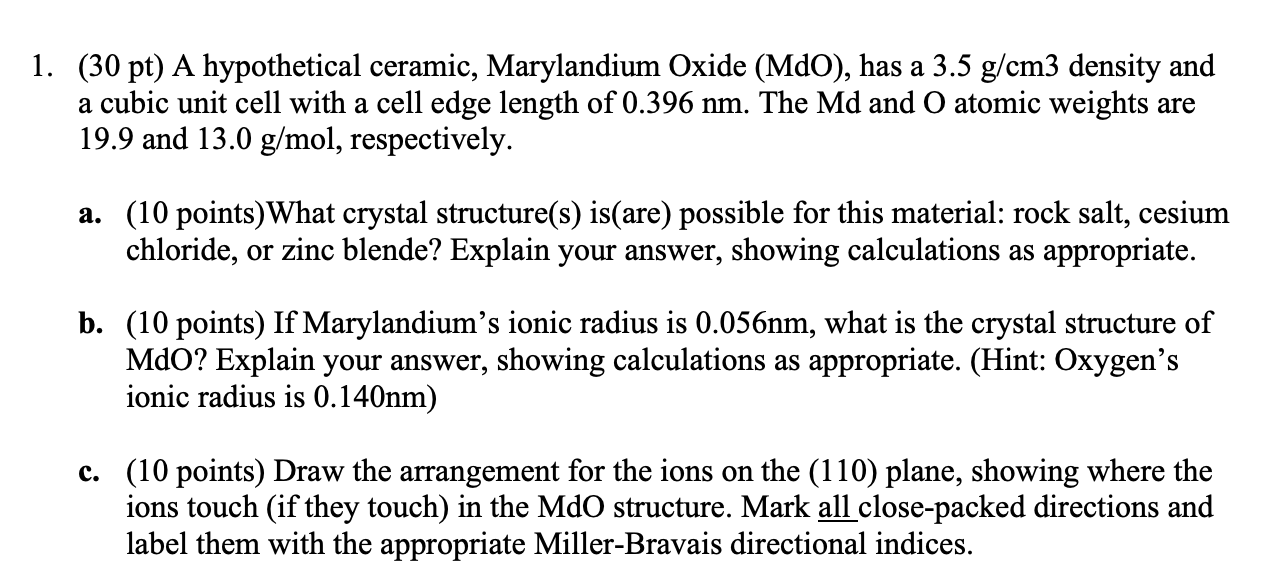 ( 3 0 pt ) A hypothetical ceramic, Marylandium