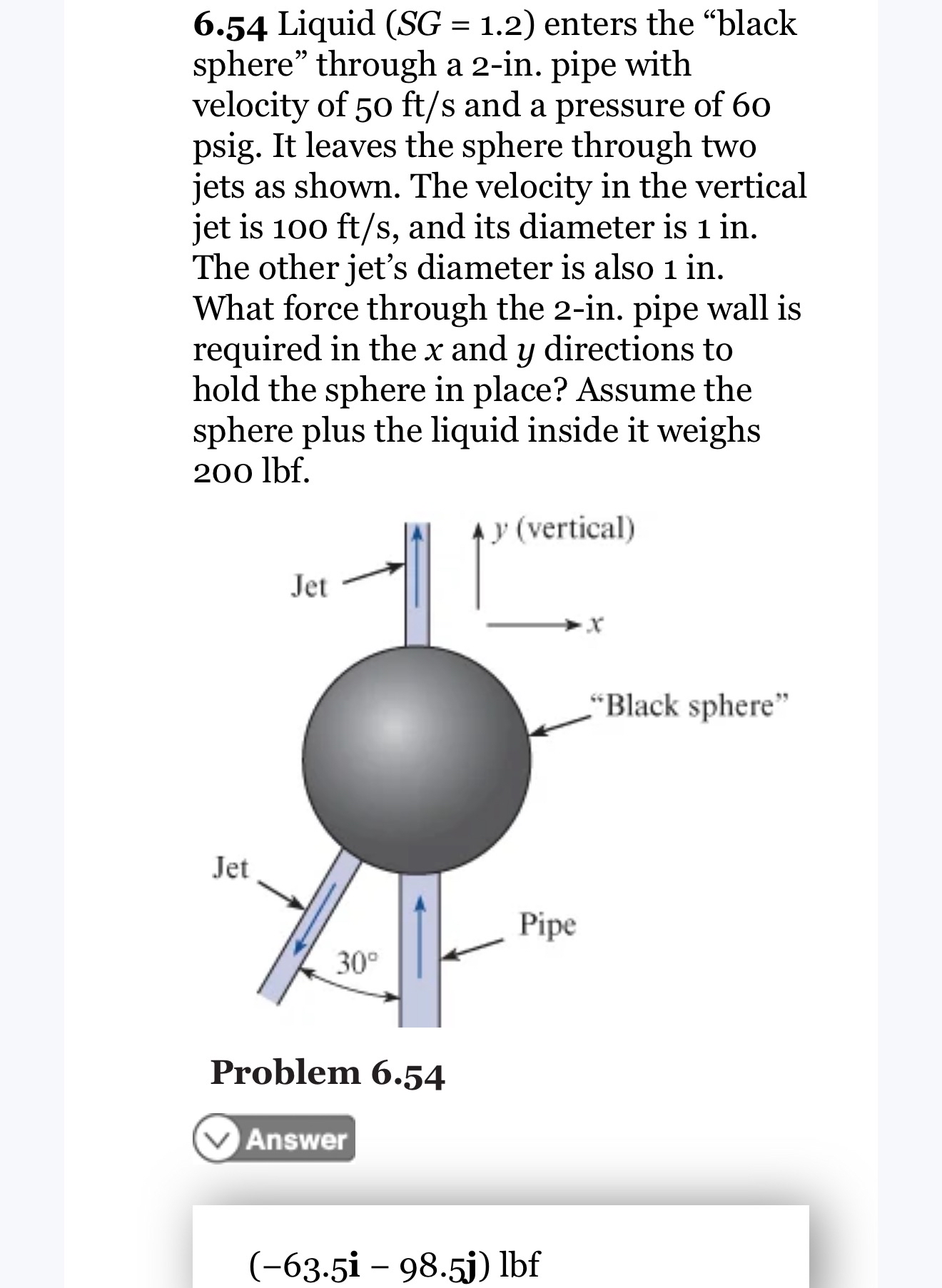 6 . 5 4 Liquid ( SG = 1 . 2 ) enters the