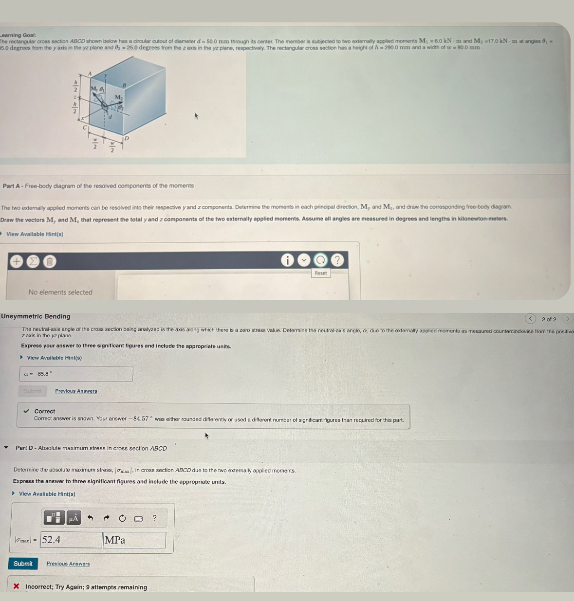 Unsymmetric Bending z axis in the y z plane.