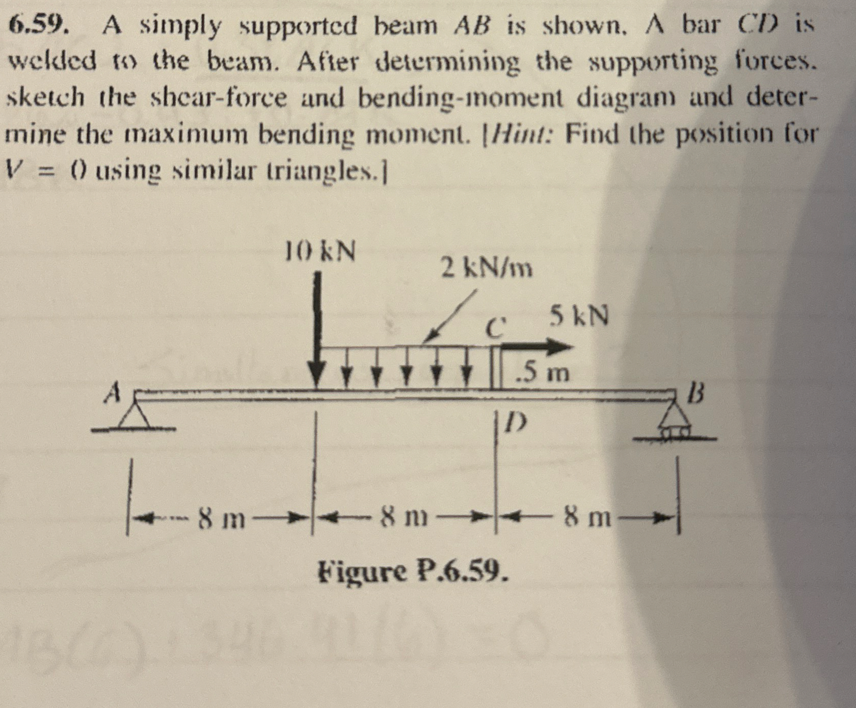 6 . 5 9 . A simply supported beam A B is shown. ?