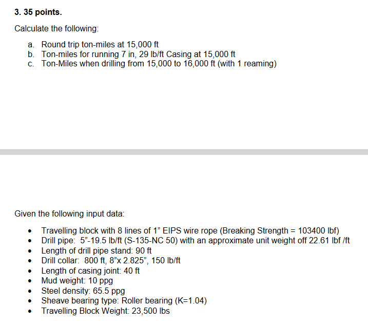 3 5 points. Calculate the following: a . Round