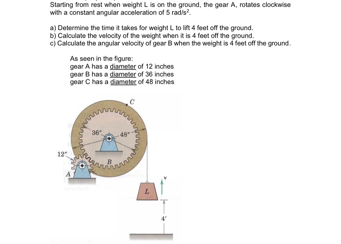 Starting from rest when weight L is on the