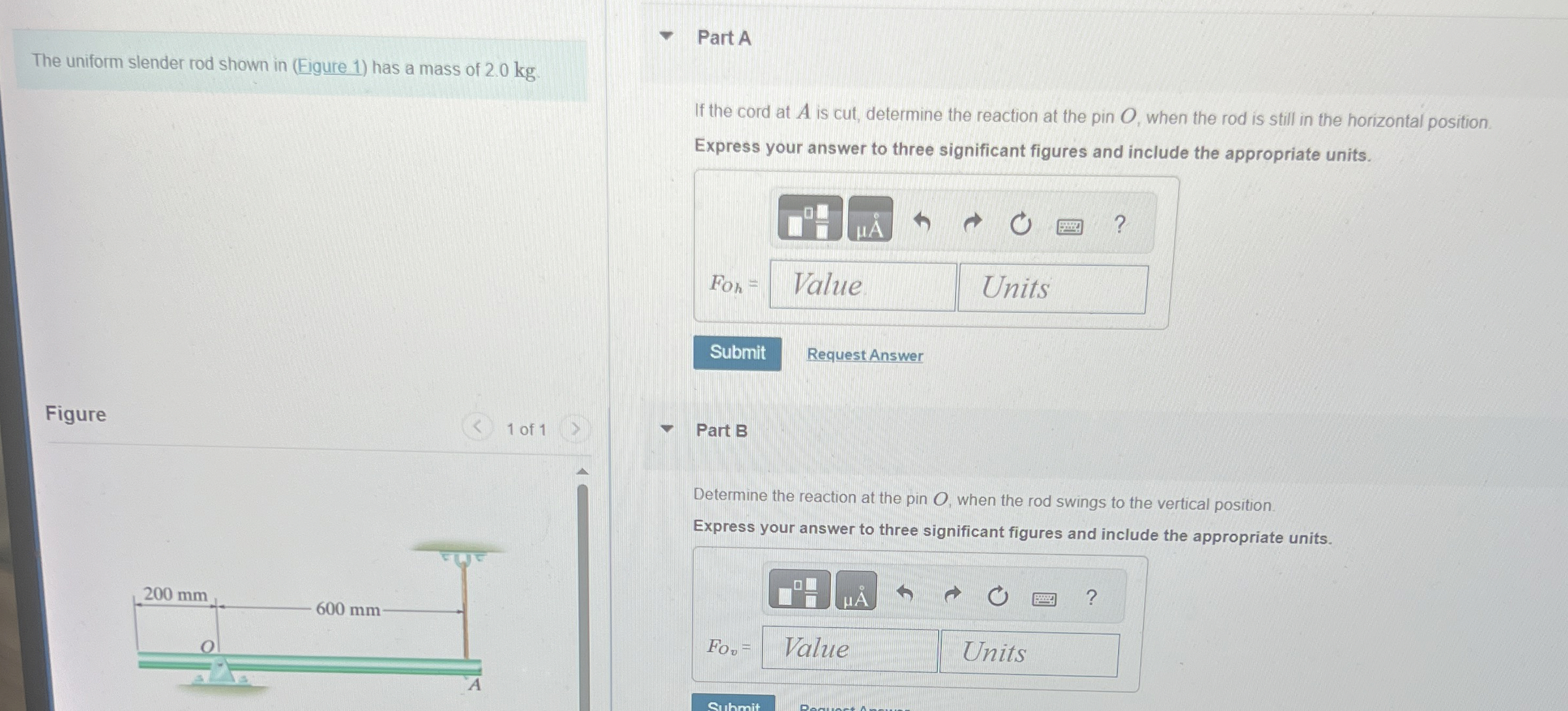 The uniform slender rod shown in has a mass of 2