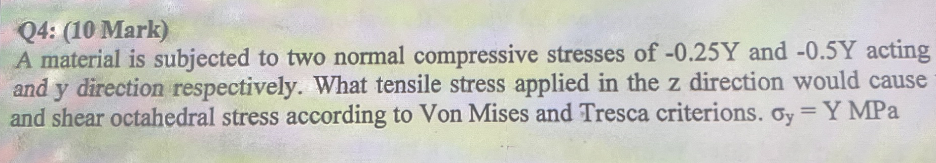 Q 4 : ( 1 0 Mark ) A material is subjected to two