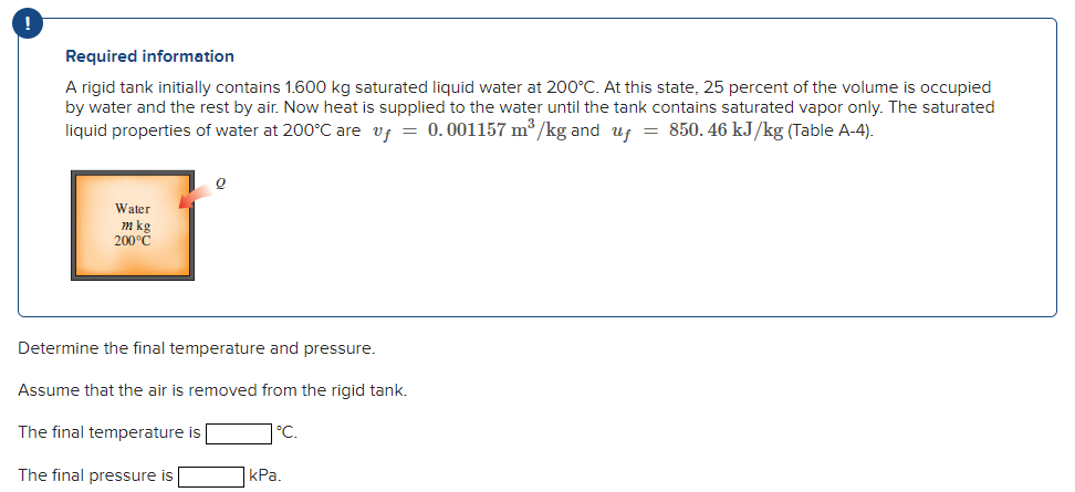 Required information A rigid tank initially