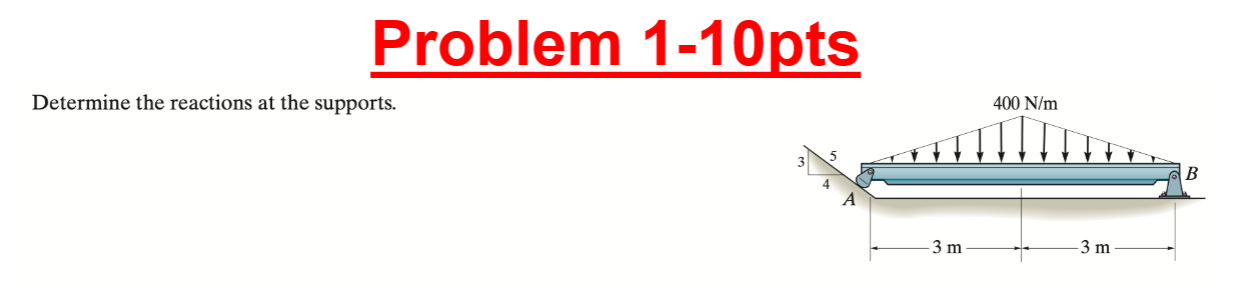 Problem 1 - 1 0 pts Determine the reactions at