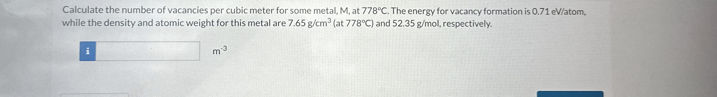 Calculate the number of vacancies per cubic meter