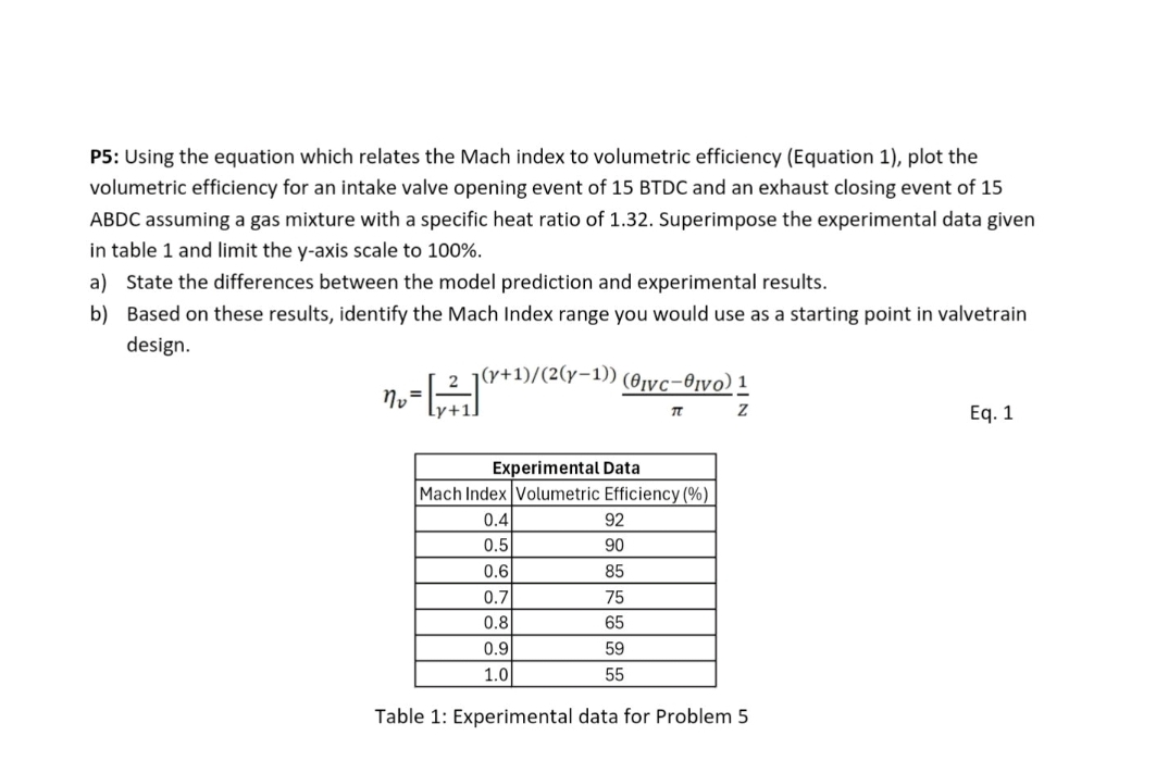 P 5 : Using the equation which relates the Mach