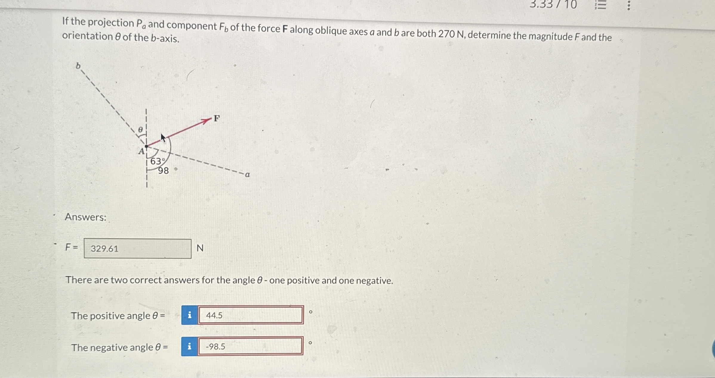 If the projection P a and component F b of the