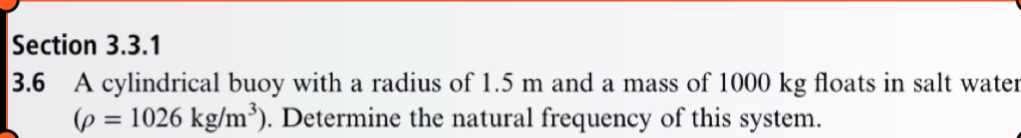 Section 3 . 3 . 1 3 . 6 A cylindrical buoy with a